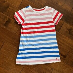 Joules Girls 9-10Y T-Shirt Dress Pink Blue Red Striped Short Sleeve